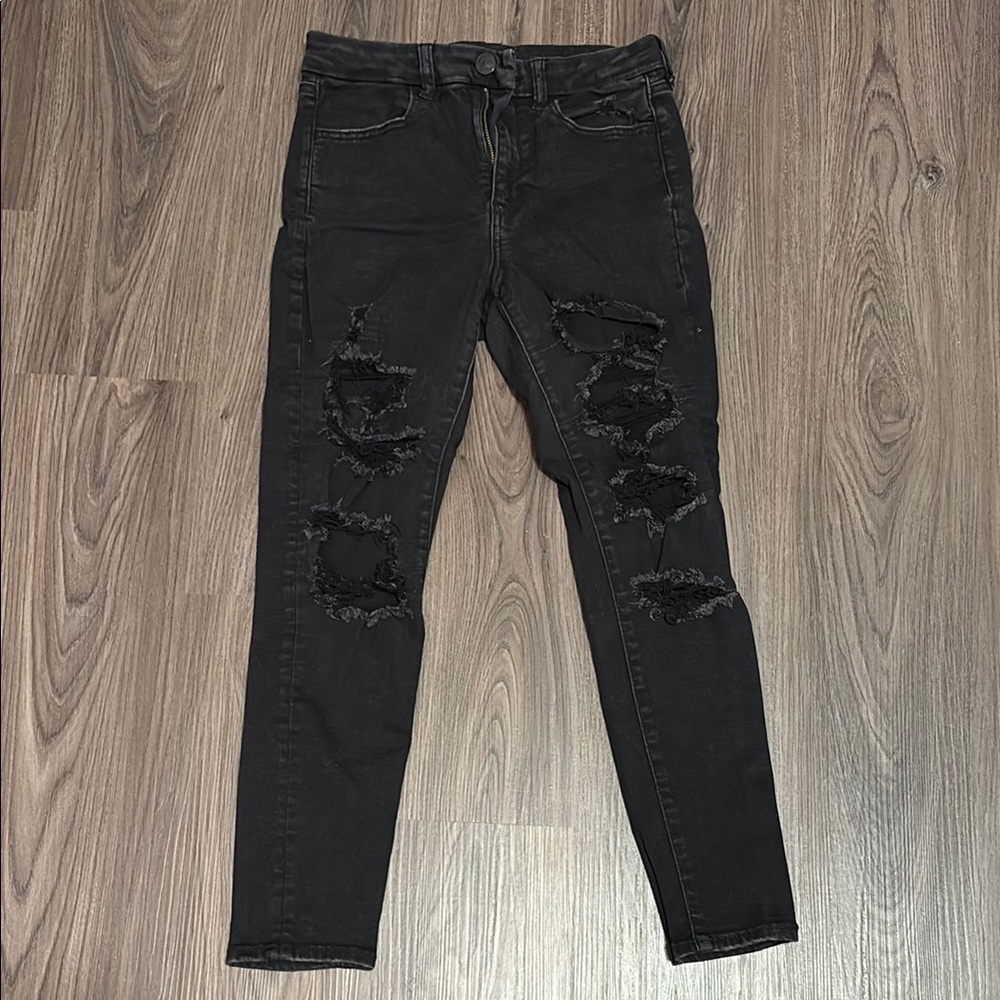 American Eagle Outfitters Black Distressed Skinny Jeans